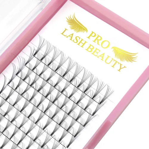 Vista 15 de Extensiones de pestañas postizas de volumen prefabricadas 3D-C-0.07-10 con tallo corto, extensiones de pestañas postizas en abanico prefabricadas 9