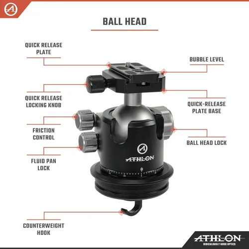 Vista 3 de Athlon Optics 706005: Midas Cf40 - Trípode de Fibra de Carbono (Tubo de 40Mm), Cabeza de Bola (55Mm)