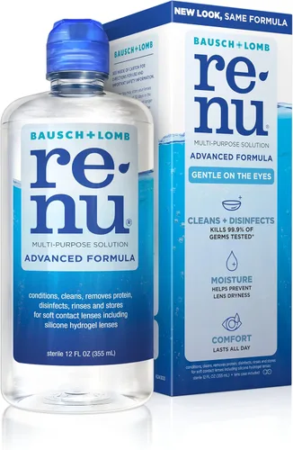 Vista 2 de Renu Solución para lentes de contacto de fórmula avanzada desinfectante multiusos que mata el 99.9% de los gérmenes y los ojos claros Gotas