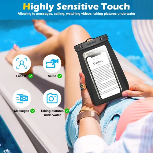 Vista 6 de Paquete de 4 bolsas flotantes impermeables para teléfono, protector flotante transparente con cordón, funda universal grande flotante a prueba