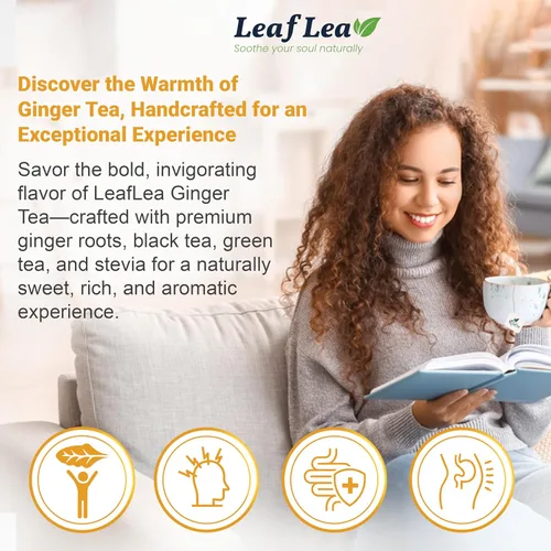 Vista 4 de LeafLea Té Verde con Jengibre, 80 Bolsitas de Té (2 Paquetes), Té Verde Natural con Raíz de Jengibre, Endulzado Ligeiramente con Stevia, Apoya