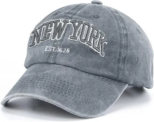 Vista 9 de Gorra de béisbol New-York con diseño desgastado, ajustable con tiras, lavada, de sarga, gorra de papá unisex Eohak Negro