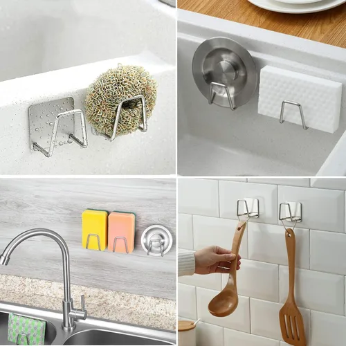 Vista 4 de Adhesive Sponge Holder Sink Caddy for Kitchen Accessories - SUS304 Stainless Steel Rust Proof Waterproof, Quick Drying (2 Pack)