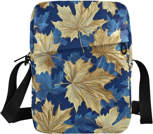 Blue and Gold Vintage Maple Leaf mens messenger bag Crossbody Bags For Women Small Womens Cross Body Purses Shoulder Handbag Adjustable Strap for