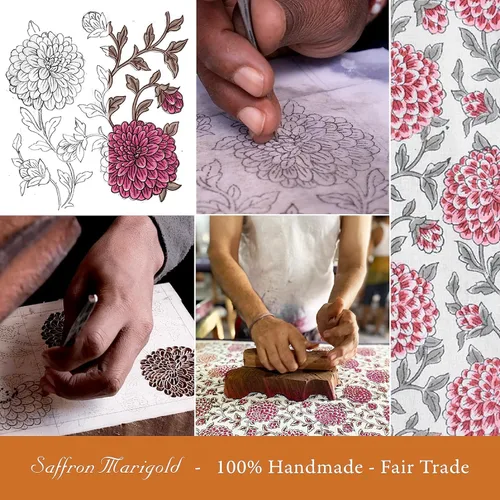 Vista 7 de Saffron Marigold Funda de edredón tamaño King de 100 % algodón, reversible, estampado a mano, decorativa, para decoración de dormitorio, 108 x 90