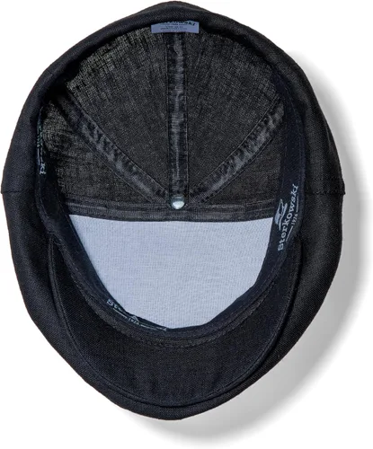 Vista 4 de Sterkowski Swede Cap Gorra plana 100% lino para hombres y mujeres Gorra de verano súper aireada de 5 paneles sin forro Negro