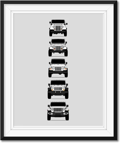 Vista 11 de Custom Car Posters Póster hecho a mano compatible con Jeep Wrangler Generations e impresión de CJ, YJ, TJ, JK, JL - Multi, impresión metálica de 8 x