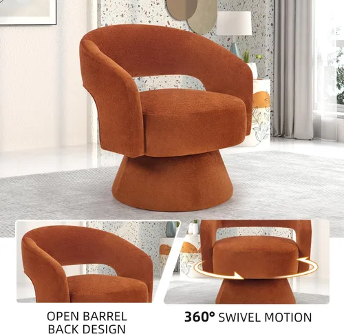 Vista 24 de INZOY Silla Giratoria de Barril con Tela de Terciopelo, Silla de Acento Giratoria con Cojín Suave Engrosado, Cómoda Silla Giratoria Redonda