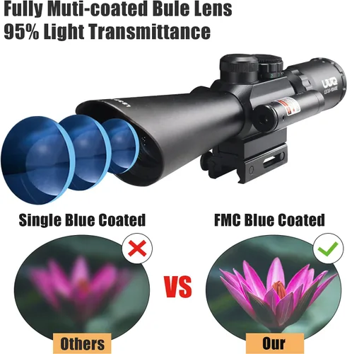 Vista 2 de UUQ 3.5-10X40 Iluminado Rojo/Verde Mil Dot Rifle Alcance W/Rojo Laser Sight Fit 0.787 in Picatinny Rail