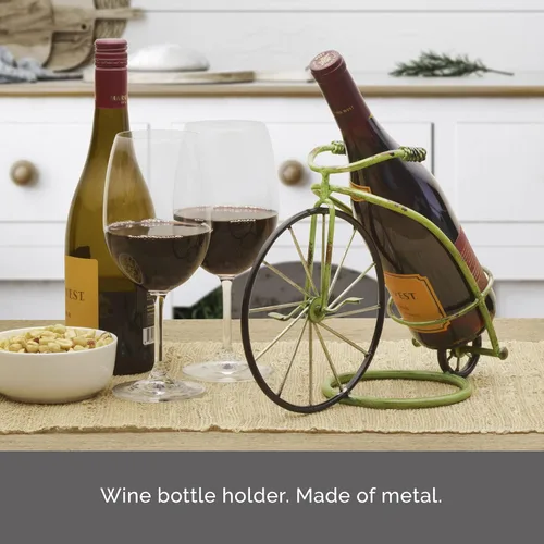 Vista 3 de Elements Exhibición de botella de vino de bicicleta de metal verde, 12x9 pulgadas