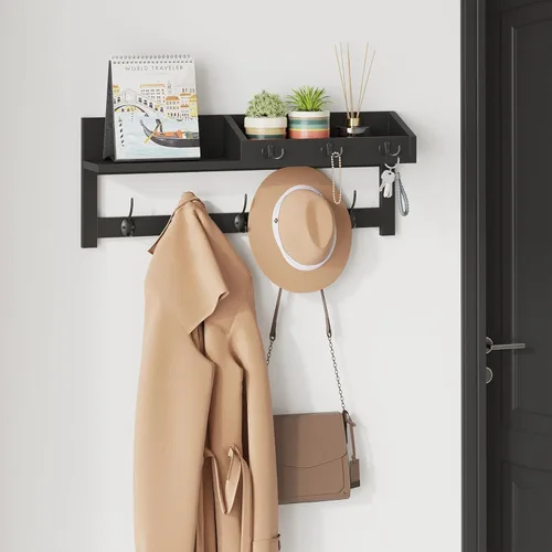 Vista 3 de AMBIRD Ganchos de pared con estante, ganchos de abrigo de madera para entrada de 26.57 pulgadas para pared, perchero de pared montado en pared con 5