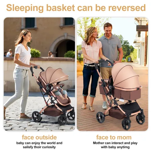 Vista 2 de Cochecito de bebé reversible para recién nacido 2 en 1, cochecito de paisaje alto, cochecito plegable con respaldo ajustable