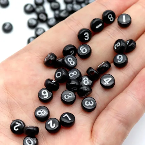 Vista 7 de Cuentas de números de 5 colores para hacer joyas, cuentas de números de pulsera de 0.16 x 0.27 pulgadas, moneda de disco redondo plano 0-9 cuentas