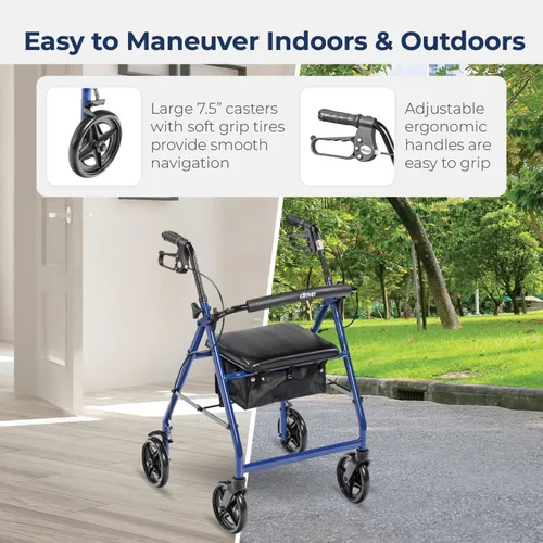 Vista 3 de Andador Drive Medical, de aluminio con ruedas, 7.5 pulgadas, R728BL, Universal, Azul, 1, 1