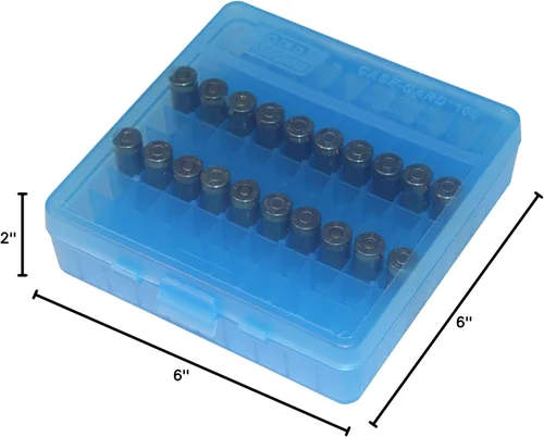 Vista 7 de MTM Caja para munición con tapa abatible de 100 balas, 40/45/10 mm, calibre (Azul claro)