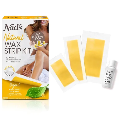 Nad's Kit de tiras de cera natural para todo tipo de piel, depilación de cera para mujeres, 6 tiras de cera facial + 20 tiras de cera corporal + 6
