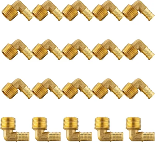 Vista 19 de Paquete de 5 accesorios PEX, adaptador de codo NPT roscado macho Pex de 1/2 x 3/4 pulgadas, accesorios de engarce de latón, para tubería PEX