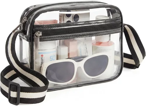 Missnine Bolsa transparente para eventos de estadio, bolsa transparente acolchada para mujeres aprobada para estadio, bolsa cruzada de PVC para