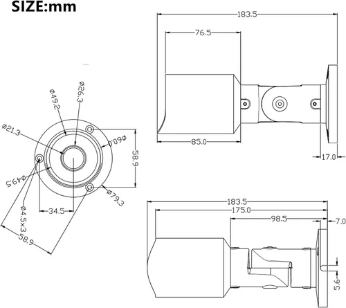 Vista 4 de Cámara de seguridad IP PoE de 5 MP, cámara IP H.265 Bullet con gran angular de 105°, lente de 0.110 in, visión nocturna de 80 pies, compatible