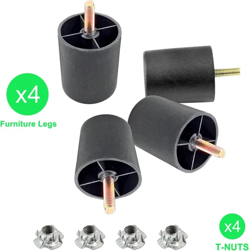 Vista 2 de 4 patas de sofá de 2.5 pulgadas, patas cónicas para muebles, patas de sofá de plástico con pernos de suspensión M8 para sofá, tocador, armario