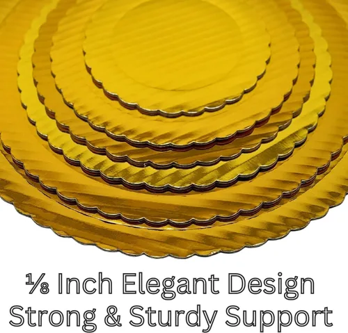 Vista 5 de Tablero redondo de pastel festoneado dorado de 10 pulgadas, 25 piezas