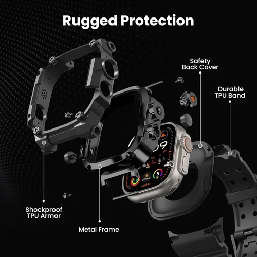 Vista 3 de Funda resistente con correa para Apple Watch Ultra 3/2/1 (1.732 pulgadas) – Protección de grado militar a prueba de golpes, correa táctica ligera