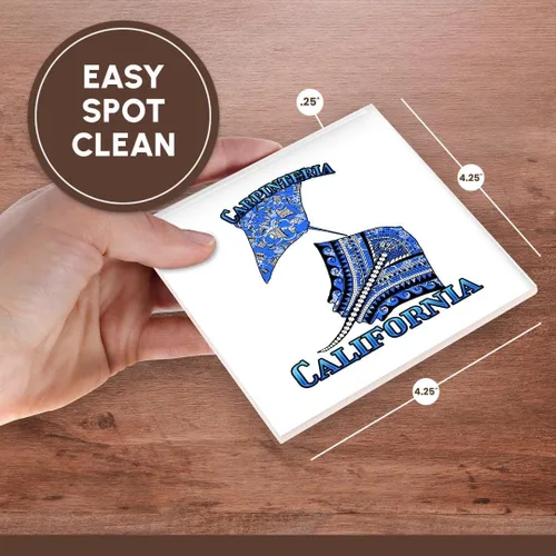 Vista 7 de 3dRose Blue Tribal Stingray Carpinteria Set of 4 Ceramic Tile Coasters