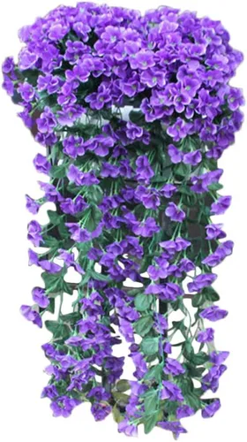 Flores colgantes artificiales, flores artificiales de hiedra violeta, plantas colgantes, ramo de flores de orquídeas coloridas para decoración del