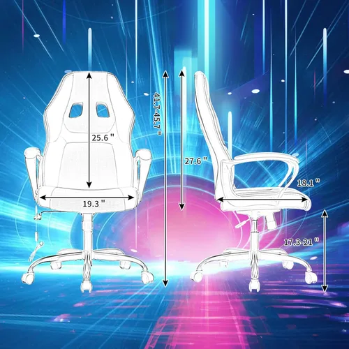 Vista 7 de BLKMTY Silla de juegos de PC, silla de escritorio ergonómica de masaje, sillas de carreras de piel sintética ajustable con soporte lumbar, Blanco