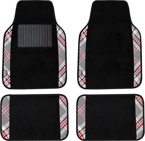 FH Group Alfombrillas de coche – Alfombras a cuadros para automóvil, ajuste universal, alfombrillas de piso de automóvil, alfombrillas multiusos