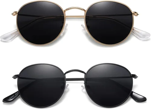 MEETSUN Gafas de sol polarizadas pequeñas redondas para mujeres y hombres con marco de metal retro clásico gafas de sol con protección UV S