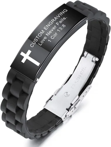 Vista 16 de MeMeDIY - Pulseras con cita inspiradora y cruz, accesorios de fe cristiana con versículo de la Biblia, pulsera de identificación de silicona