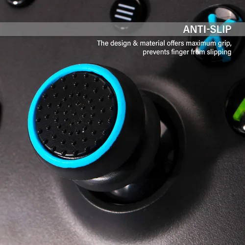 Vista 5 de FPS Thumbstick Extender & 3D Texture Rubber Silicone Grip Cover 2 Sets for Xbox Series XS & Xbox One Controller(Black Red+Blue)