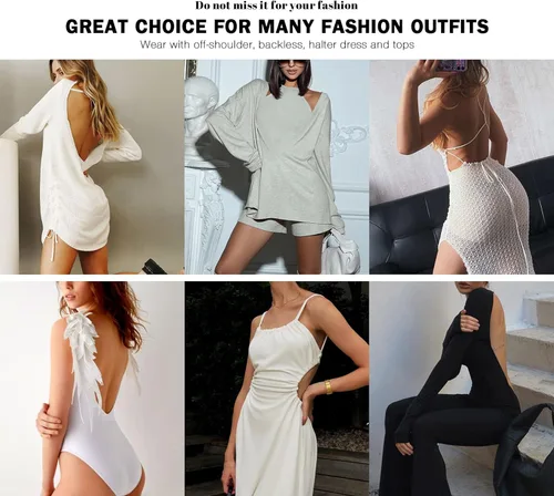 Vista 7 de Sujetadores con realce de espalda descubierta para mujer, autoadhesivos, con aros acolchados, reutilizables, para mujer