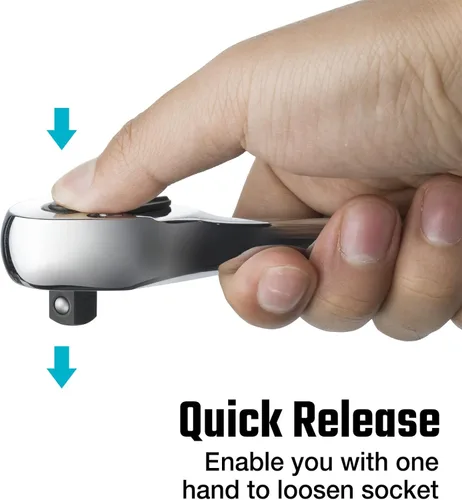 Vista 6 de DURATECH Juego de trinquete de 3 piezas, impulso de 1/4", 3/8", 1/2", 90 dientes, liberación rápida, mango de contorno diseñado para un mejor