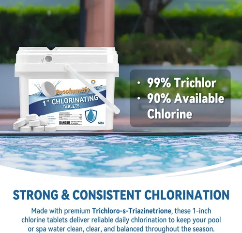 Vista 7 de Tabletas de cloro de 1 pulgada para piscinas y spas 90% disponibles Tabletas de cloro Tricloro para piscina Desinfectante de larga duración