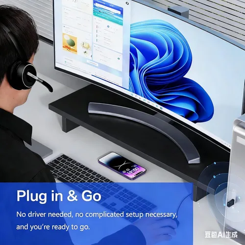 Vista 5 de Auriculares Bluetooth, auriculares inalámbricos con micrófono para PC, auriculares de computadora V5.2 con micrófono de cancelación de ruido, dongle