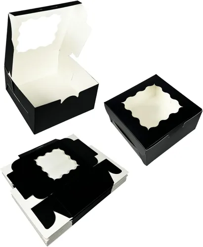 Vista 3 de Bakepacker 60 piezas Cajas para galletas negras de 6 x 6 x 3 pulgadas, fáciles de montar, cajas para macarrones y repostería con ventana