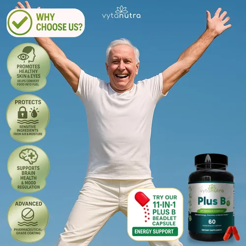 Vista 7 de Plus B 11 en 1 Beadlet Capsule – Complejo B completo con B1, B2, B3, B5, B6, B7, B9, B12 – Liberación cronometrada para energía, vitalidad, cerebro