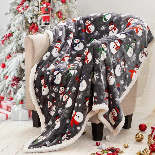 Vista 9 de Touchat - Manta Sherpa de Navidad, suave y mullida, manta de microfibra de franela de forro polar para sofá, cama (50 x 60 pulgadas, muñeco de nieve)