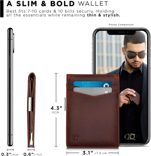 Vista 3 de SERMAN BRANDS - Cartera delgada con clip de billetes para hombre, con bolsillo delantero, tarjetero, bloqueo de interferencia de radiofrecuencia