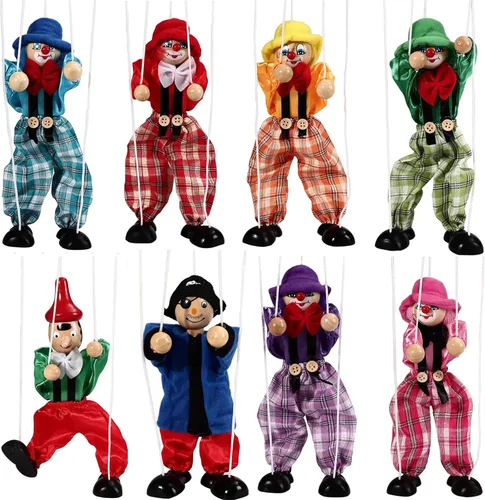 Marionetas de marioneta, 8 piezas divertidas marionetas de madera para tirar de cuerda, juguetes creativos de marioneta de cuerda para regalos de