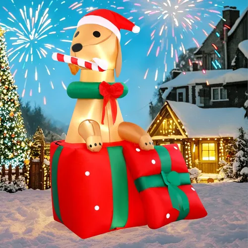 Inflables de Navidad para perros de 5 pies para exteriores, Golden Retriever, Navidad, decoración de patio, inflables de Navidad, divertidas,
