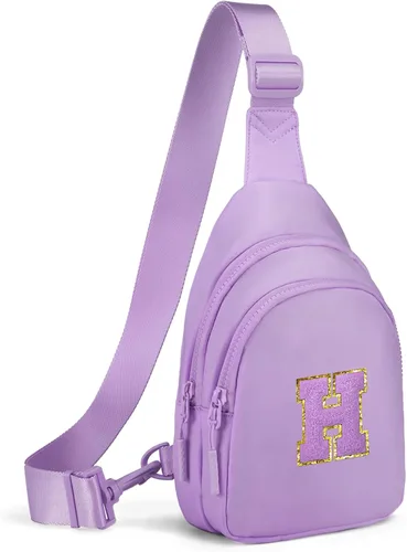 Vista 22 de Viverte Pequeña bolsa con inicial para niñas y mujeres, bonita cangurera cruzada de regalo