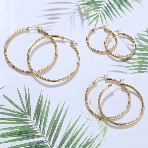 Vista 6 de Aretes de aro de oro para mujer chapados en oro real de 14 quilates con poste de plata de ley 925 Dorado