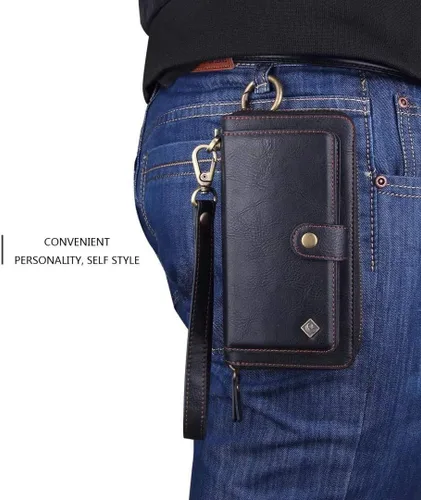 Vista 6 de LITOU AIFENGCASE - Funda compatible con Samsung Galaxy S22 Plus para mujeres y hombres, funda de piel con cremallera y soporte para tarjetas, Negro