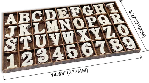 Vista 6 de 180 letras de madera de 1-3/4 pulgadas (1.75 pulgadas), números de madera con divisor rústico, letra en negrita, alfabeto de madera sin terminar