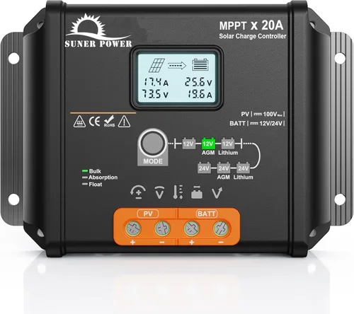 Vista 10 de SUNER POWER Controlador de Carga Solar MPPT de 10 Amperios 12V, Pantalla LCD + Estado de Carga, Regulador de Panel Solar 10A con Sensor