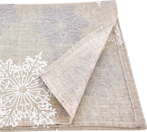 Vista 2 de Saro Lifestyle Camino de mesa bordado de copo de nieve, natural, 16 x 54 pulgadas