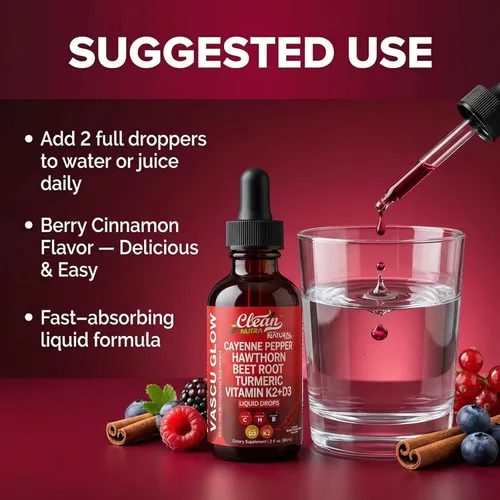 Vista 6 de Clean Nutra - Suplemento líquido de gotas de pimienta de cayena + bayas de espino, vitamina D3 K2 polvo de raíz de remolacha, canela de Ceilán